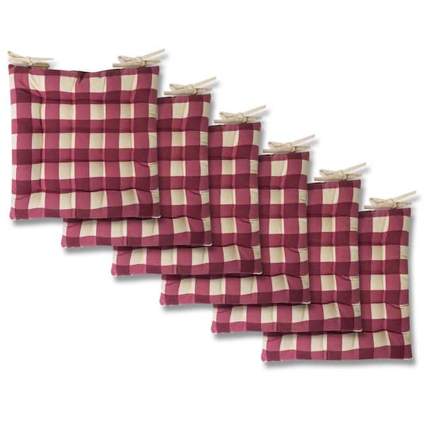 Sweet Home Collection Buffalo Square Tufted Indoor/Outdoor Chair Seat Pad Cushion (6-Pack) Burgundy