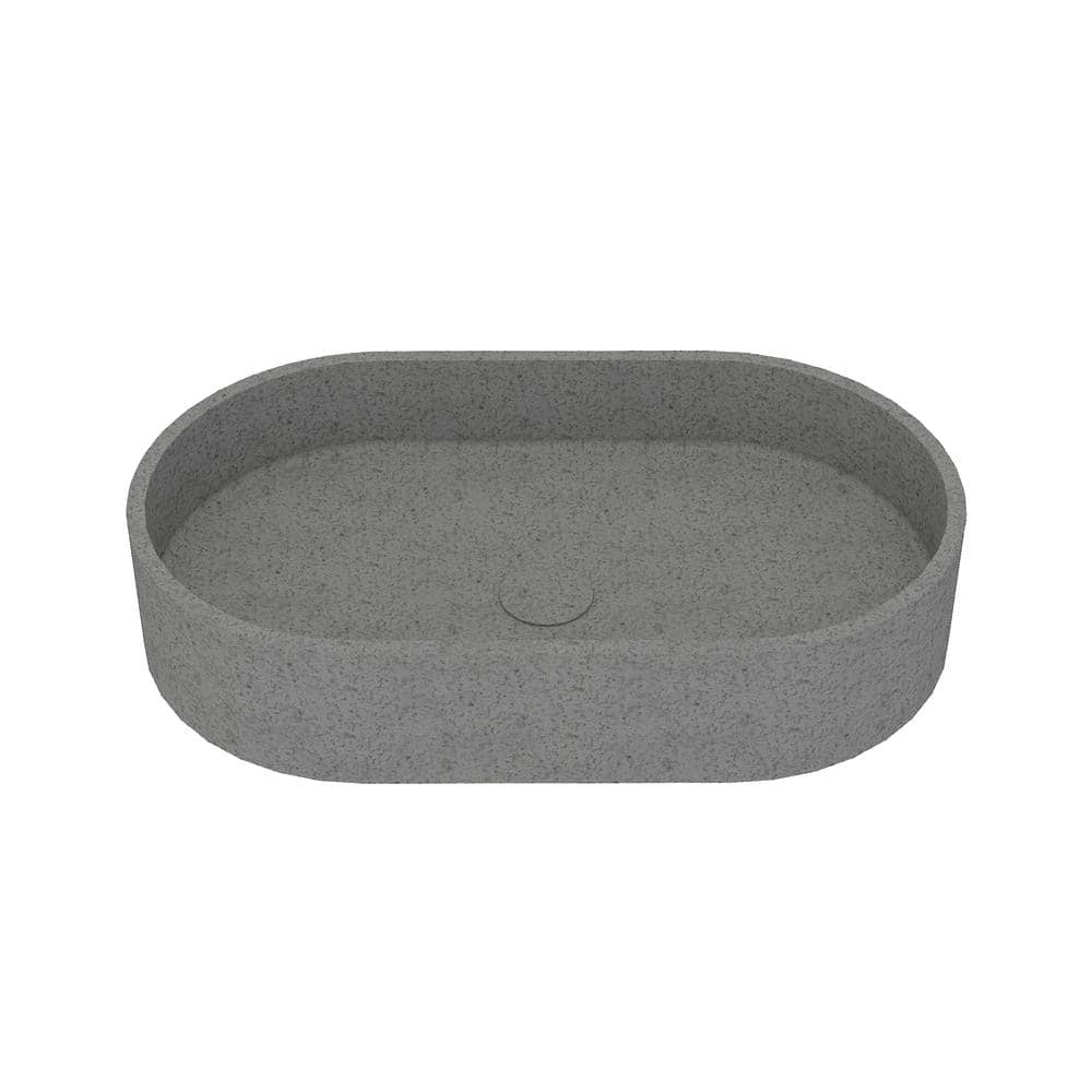 Mottled Bluish Gray Ceramic Oval Vessel Bathroom Sink