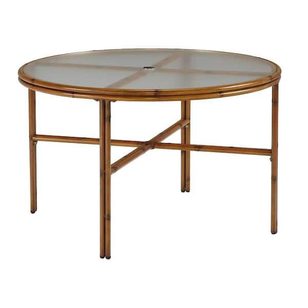 Home Styles Bimini Jim 48 in. Natural Bamboo Aluminum Round Patio Dining Table