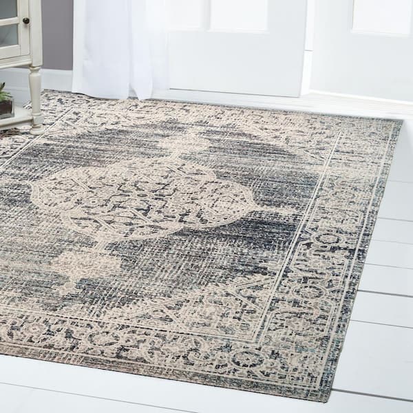 Patio Sofia Magnolia Navy Blue 5 ft. x 7 ft. Indoor/Outdoor Area Rug