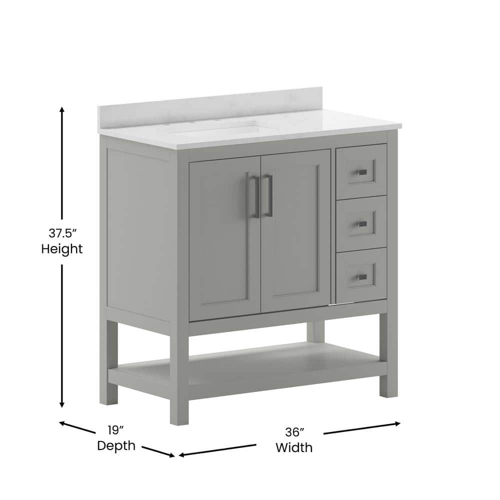Gray Composite Freestanding Bathroom Vanity with White Stone Top