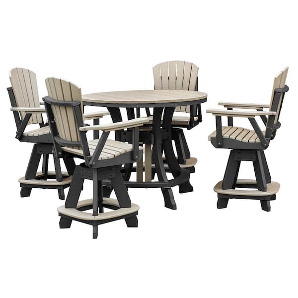 Adirondack Series Black 5 Piece Poly Resin Round Counter Height Outdoor Dining Set