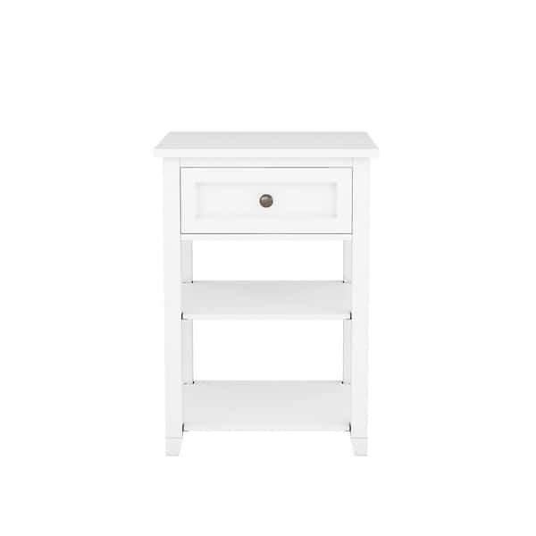 MOJAY 1Drawer White Nightstand with TwoTier Shelves WH202200986
