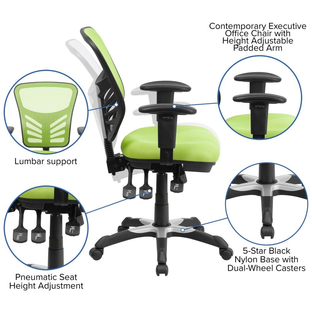Mid-Back Green Mesh Adjustable Executive Swivel Office Chair
