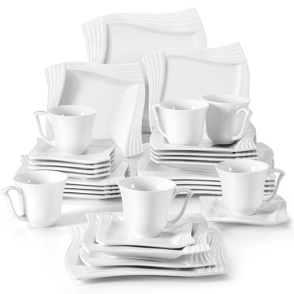 MALACASA Amparo 30-Piece Ivory White Porcelain Dinnerware Set (Service ...