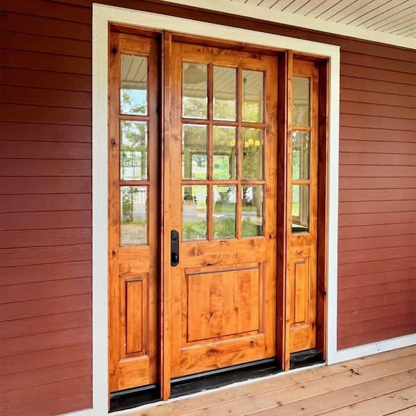 36 in. x 80 in. Craftsman 9-Lite Clear Beveled Glass Knotty Alder Unfinished Wood Front Door Slab