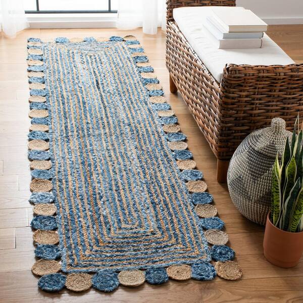 Cape Cod Blue/Beige 2 ft. x 10 ft. Circles Border Runner Rug