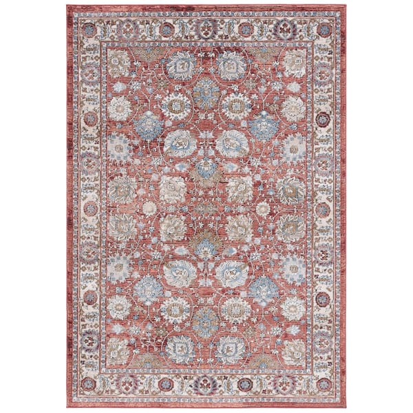 Rosewood 4 ft. x 6 ft. Ivory/Red Ornate Floral Area Rug