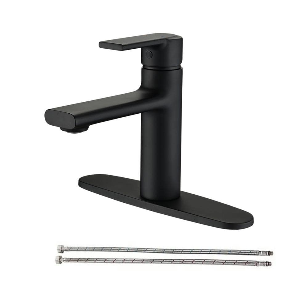 Single Hole Single-Handle Bathroom Faucet with Deck Plate in Matte Black