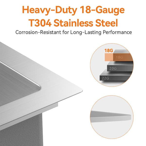 TECASA 33 in. Drop-In/Undermount Single Bowl 18-Gauge Gunmetal