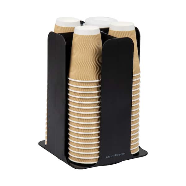 Cup and Lid Carousel, Coffee Bar, Beverage Cup Holder, Plastic, 7.75 in. L x 7.75 in. W x 11.5 in. H, Black