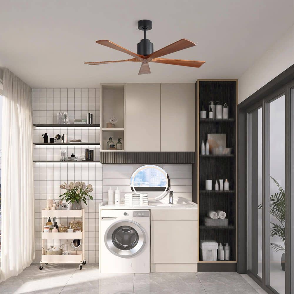 52 in. Indoor Matte Black Downrod Mount Standard Ceiling Fan with 5 Solid Wood Blades and Remote Control without Light price history on PriceWatchPro
