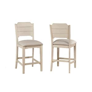 Clarion 26.75 in. White Full Back Wood Bar Stool with Polyester Seat 1 Set of Included