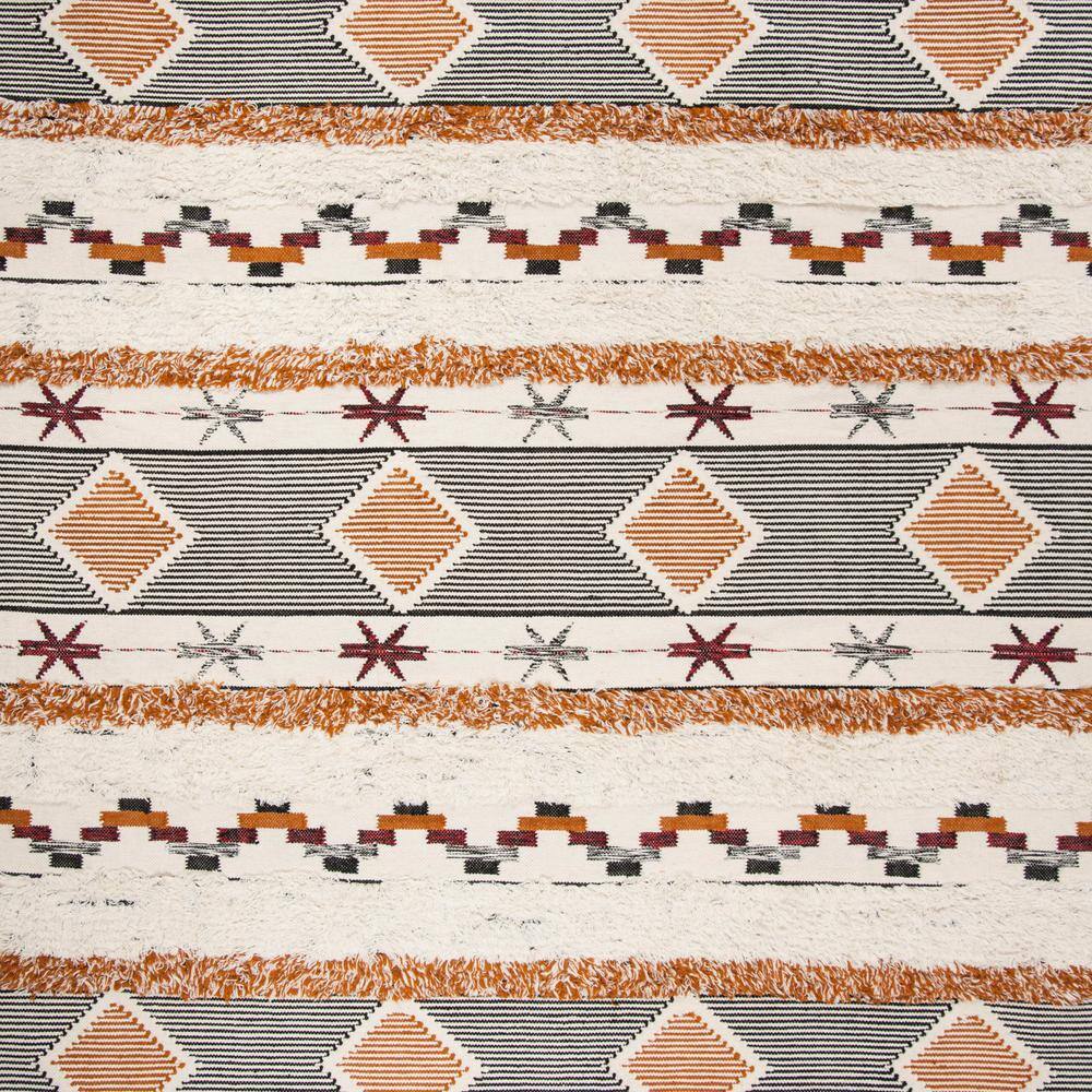Ivory and Black-Orange Hand-Knotted Wool Geometric 8' x 10' Rug