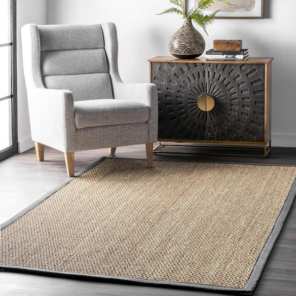 Elijah Seagrass with Border Dark Gray 8 ft. x 8 ft. Round Rug
