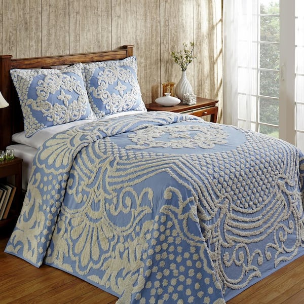 Better Trends Florence 2-Piece 100% Cotton Blue Twin Medallion Design Bedspread Set