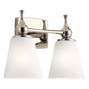 Cosabella 15 in. 2-Light Polished Nickel Contemporary Bathroom Vanity Light with Satin Etched Cased Opal Glass