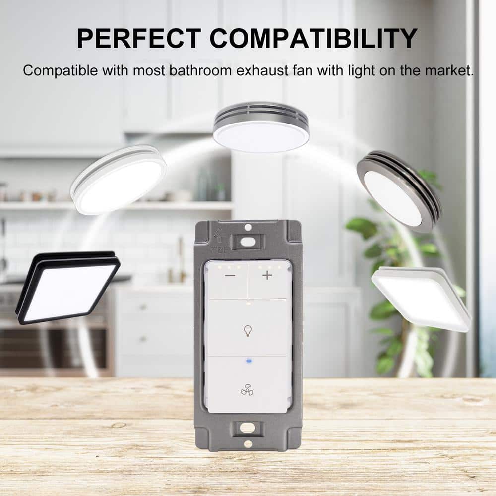 White Tamper Resistant Dimmer Switch for Bathroom Fan and Light