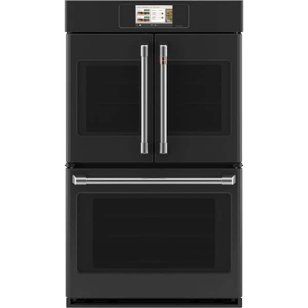 Cafe Professional Series 30 in. Smart Built-In Convection Double Wall Oven with French-Doors in Matte Black