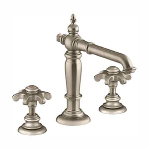 Artifacts 8 in. Widespread 2-Handle Column Design Bathroom Faucet in Vibrant Brushed Bronze with Prong Handles