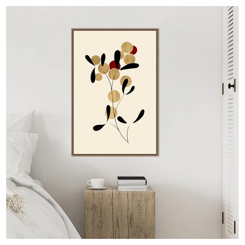 Large Abstract Botanic-Inspired Canvas Print with Bronze Frame