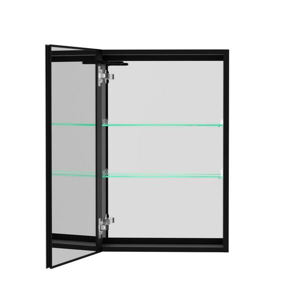 Unbranded 20 in. W x 30 in. H Rectangular Black Aluminum Surface Mount Medicine Cabinet with Mirror and Left Open Door
