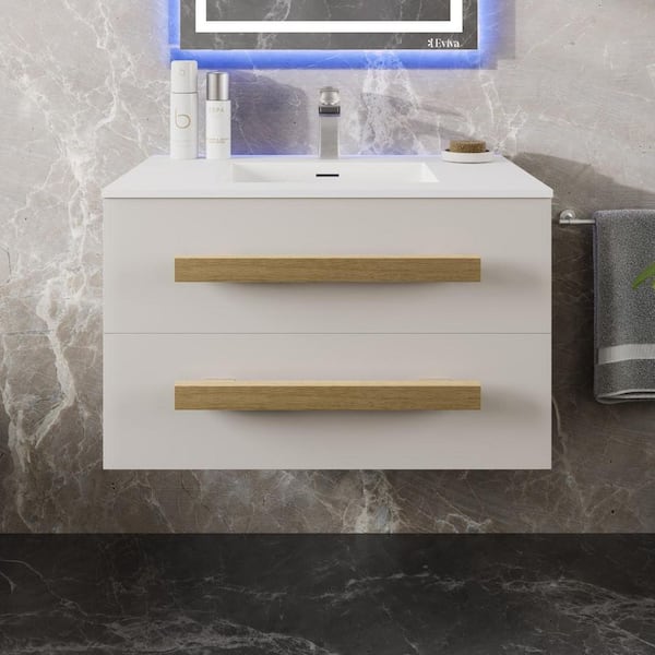Eviva Element 32 in. Single Sink Floating White Bath Vanity with White Solid Surface Top (Assembled)