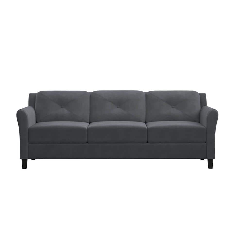 Elysian Tufted Dark Gray Microfiber Sofa with Rolled Arms