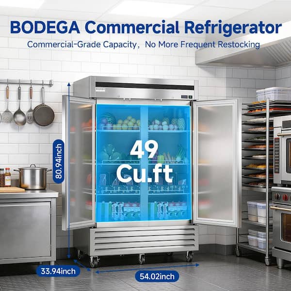 Commercial Refrigerator 49 cu. ft. Reach In 54 in. W Upright Refrigerator 2-Doors Auto-Defrost in Stainless Steel