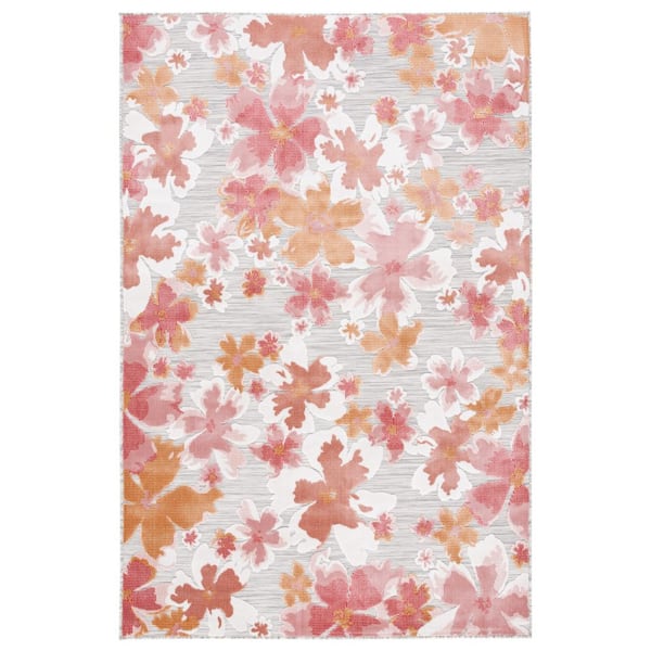 Cabana Gray/Rose 6 ft. x 10 ft. High-Low Abstract Floral Indoor/Outdoor Area Rug
