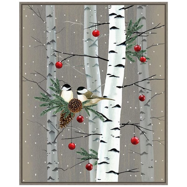 Amanti Art 22.5 in. W x 27.75 in. H Birch Birds II Christmas Holiday Framed Canvas Box Wall Art