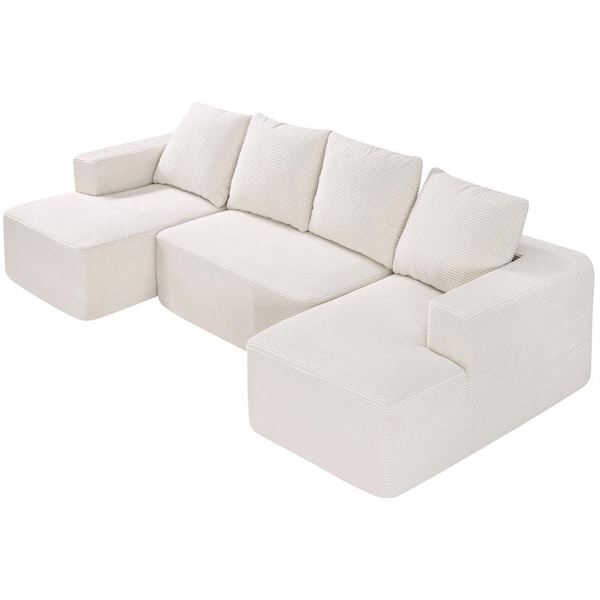 Modular Sectional Sofa, U Shaped Modular Sofa with Chaise, Cloud Sectional Couch with High Sponge Density Plastic White