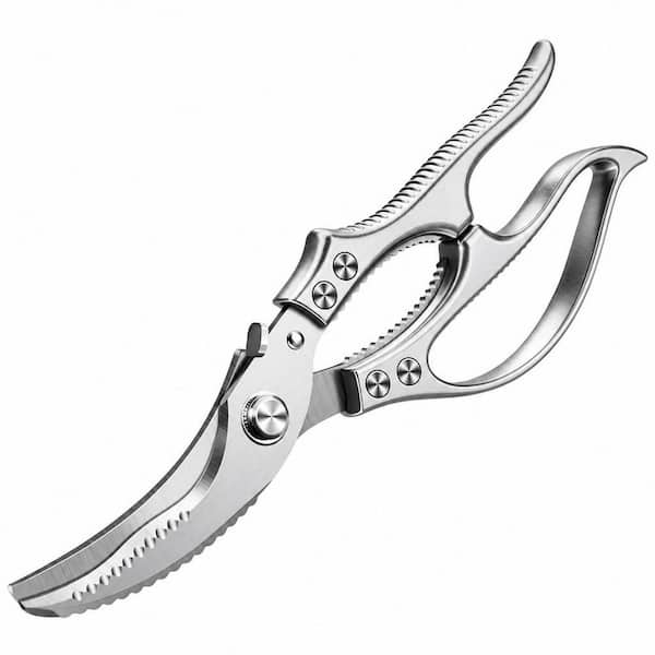 Silver Stainless Steel Heavy Duty Poultry Shears with Non Slip Handle Safety Lock for Chicken Meat Cutting Turkey Fish