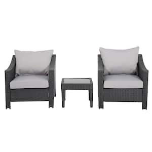 Antibes Grey 3-Piece Faux Rattan Patio Conversation Set with Silver Cushions
