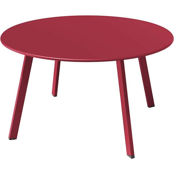 SUNRINX Red Round Metal 15.75 in. Outdoor Coffee Table with Anti Slip Feet Pads