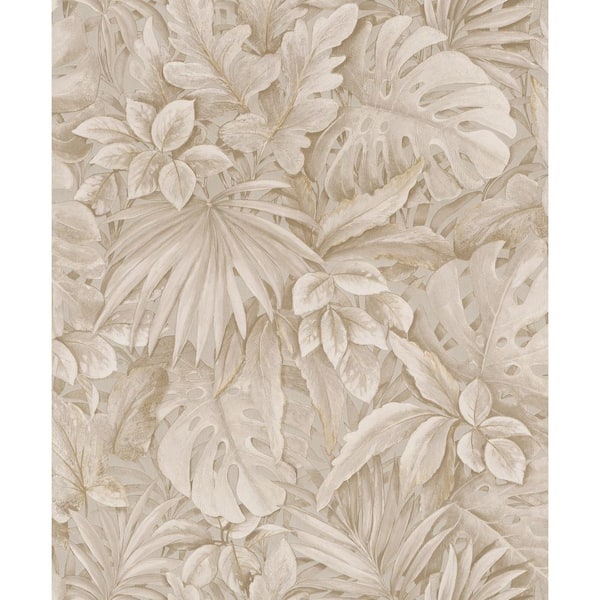 Unbranded Jungle Leaves Beige Matte Finish Vinyl on Non-Woven Non-Pasted Wallpaper Sample