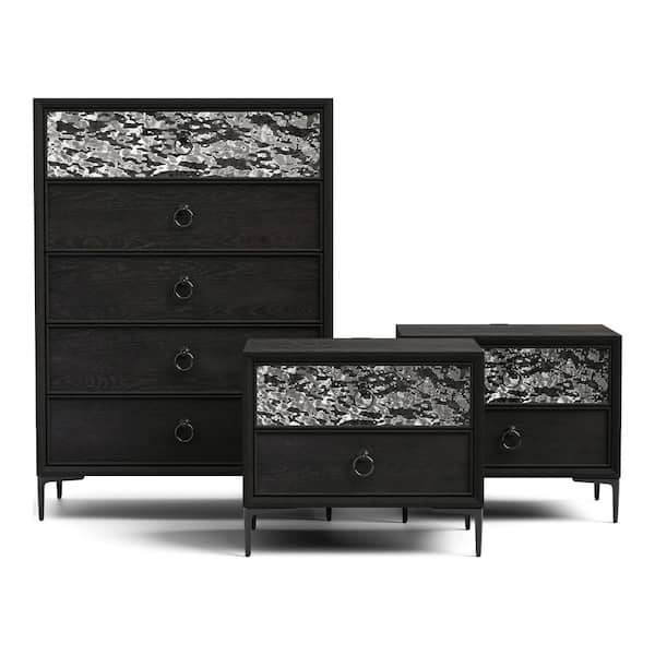Jolt 3-Piece Espresso 2-Drawer Set of 2 Nightstands and Chest with USB Charging Ports and Cedar Bottom Drawers