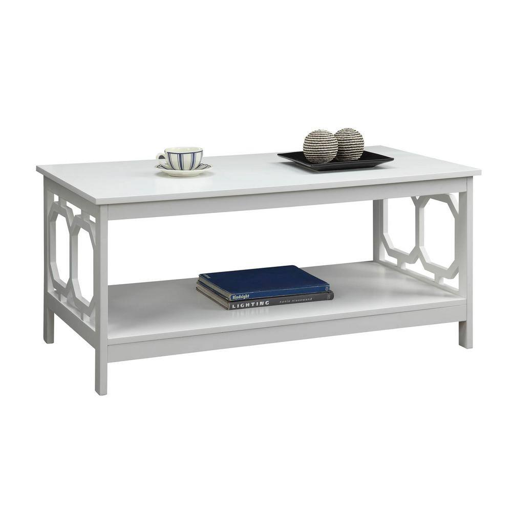 Omega 40'' Glossy White Rectangular Coffee Table with Shelf