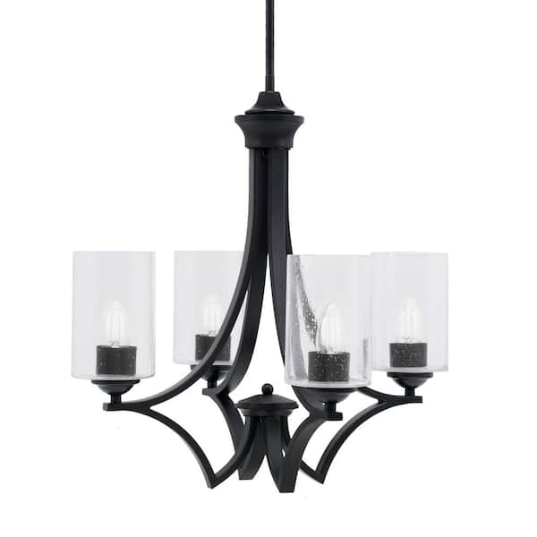 Unbranded Clevelend 4-Light Matte Black Round Chandelier with 4 in. Clear Bubble Glass Shades, No bulbs included