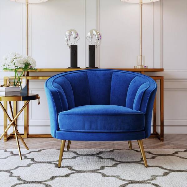 blue velvet accent chair with gold legs