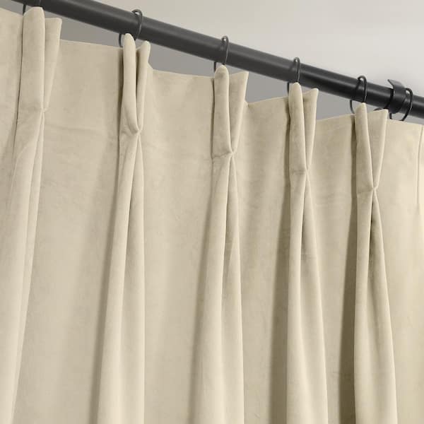 Alabaster Beige Velvet Pinch Pleat Blackout Curtain - 25 in. W x 108 in. L  (1 Panel)