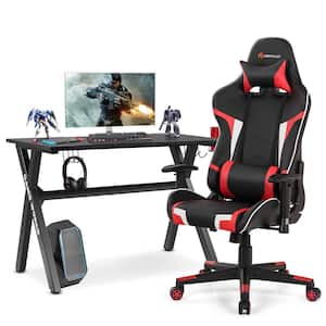 48.5 in. X-Shaped Black Gaming Desk and Black plus Red Racing Style Massage Chair Set Home Office