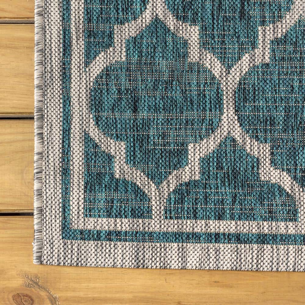 Gray and Teal Synthetic Trellis 4' x 6' Reversible Rug