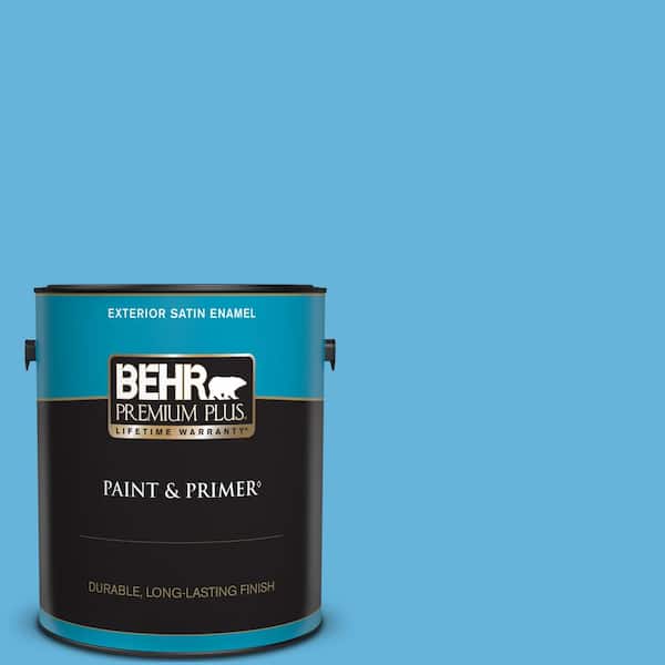 BEHR PREMIUM PLUS 1 gal. #540B-5 Riviera Blue Satin Enamel Exterior Paint & Primer