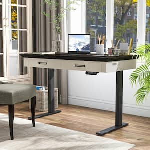 Tabor 47.2 in. Rectangular Dark Brown and Cream White 2-Drawer Standing Desk with Adjustable Height