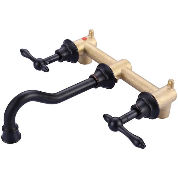 ARCORA Double Handle 3-Hole Brass Wall Mounted Antique Bathroom Sink Faucet in Oil Rubbed Bronze