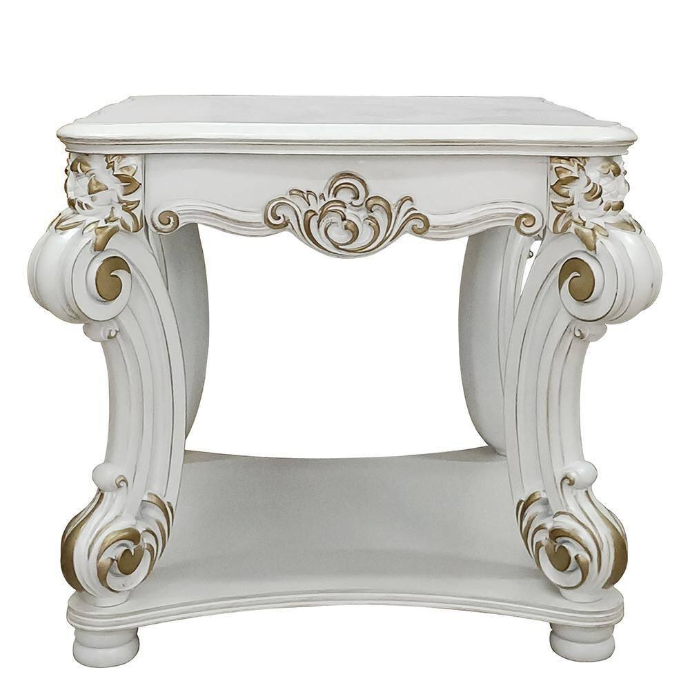 Antique Pearl Square End Table with Scrolled Legs