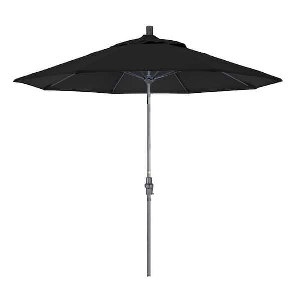 California Umbrella 9 ft. Hammertone Grey Aluminum Market Patio Umbrella with Collar Tilt Crank Lift in Black Sunbrella