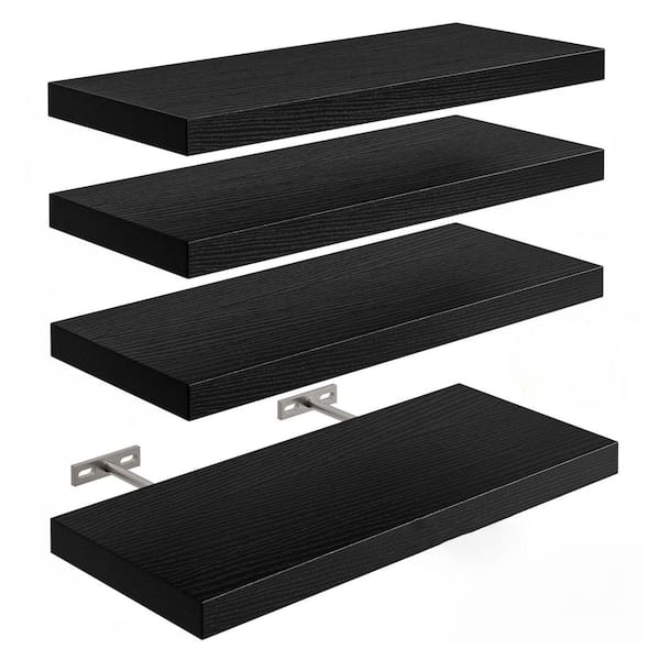 Unbranded 16 in. W x 6.7 in. D Black Decorative Wall Shelf, Set of 4