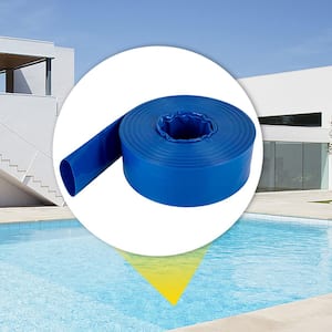Discharge Hose 3 in. Dia 53 ft. PVC Fabric Lay Flat Hose with Clamps Heavy Duty Backwash Drain Hose Burst-Proof, Blue